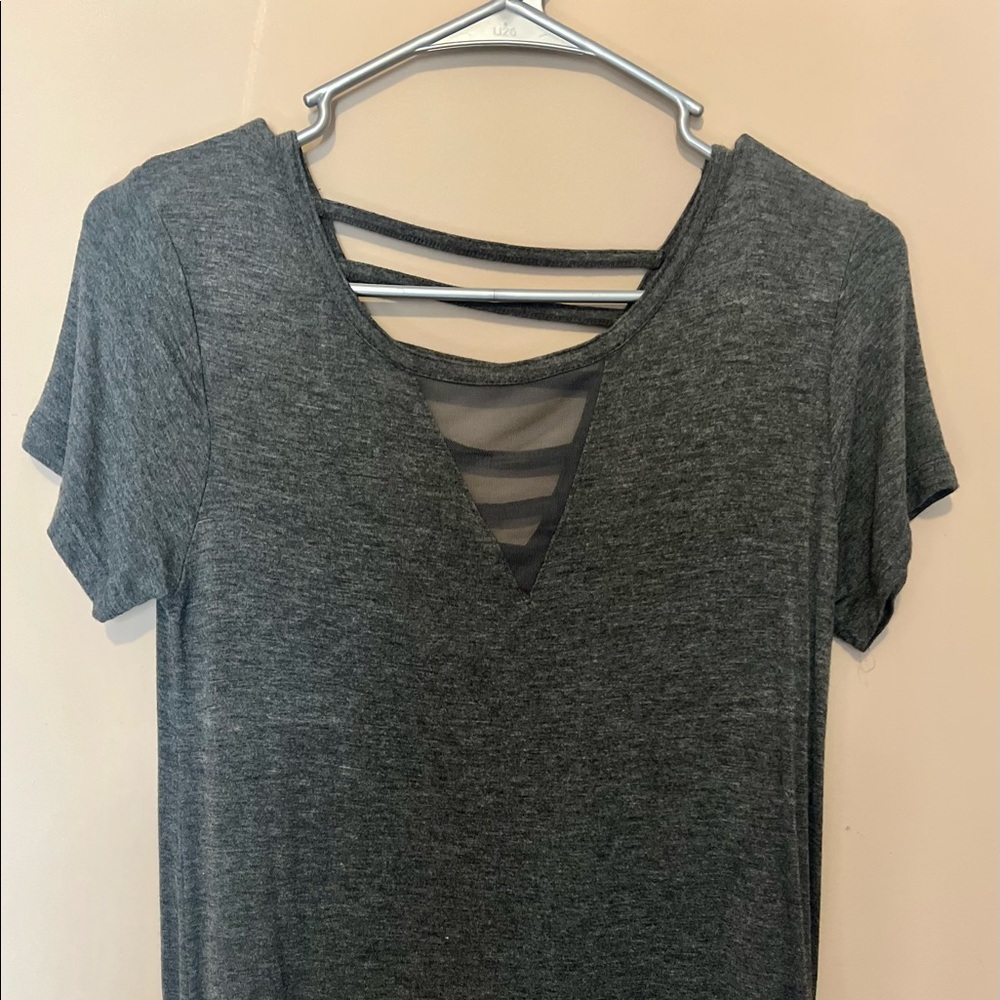 Charcoal grey T-shirt with mesh insert and open detail